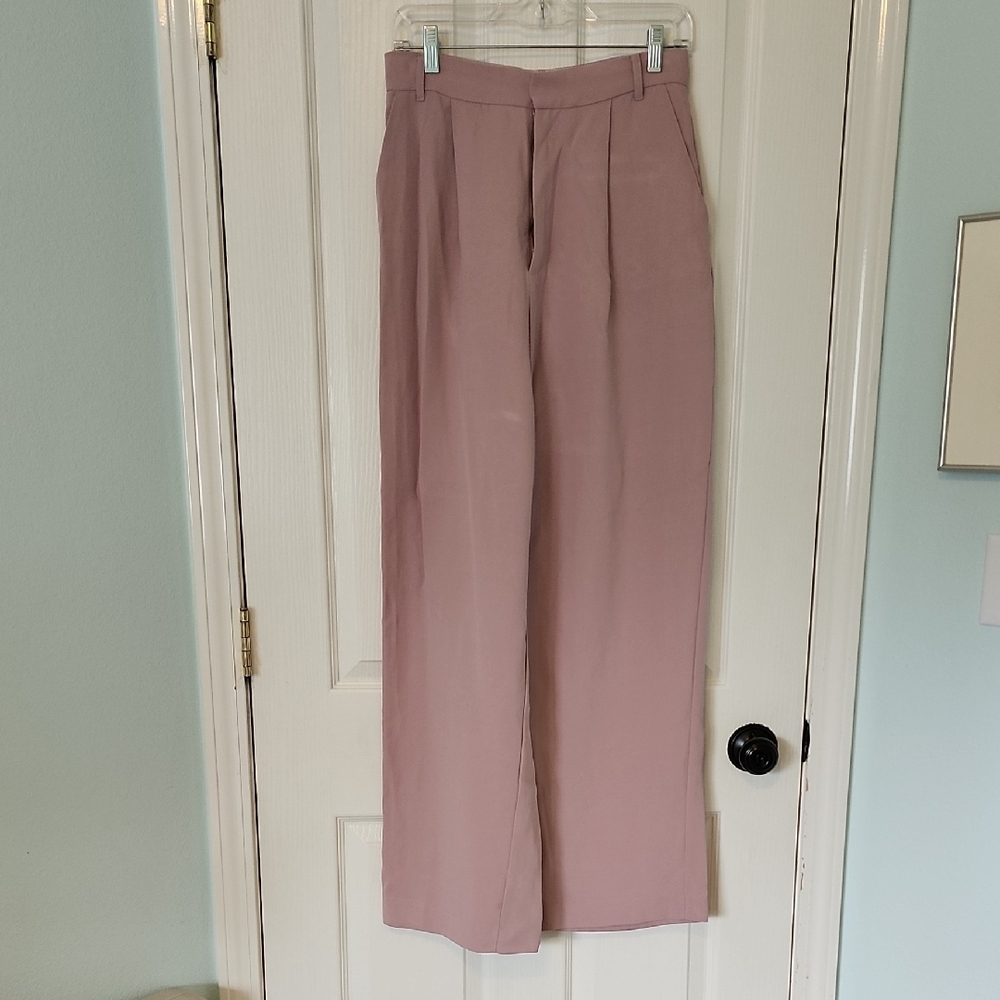 Zara Pink Wide Leg Pants High Waisted Tailored Sz M